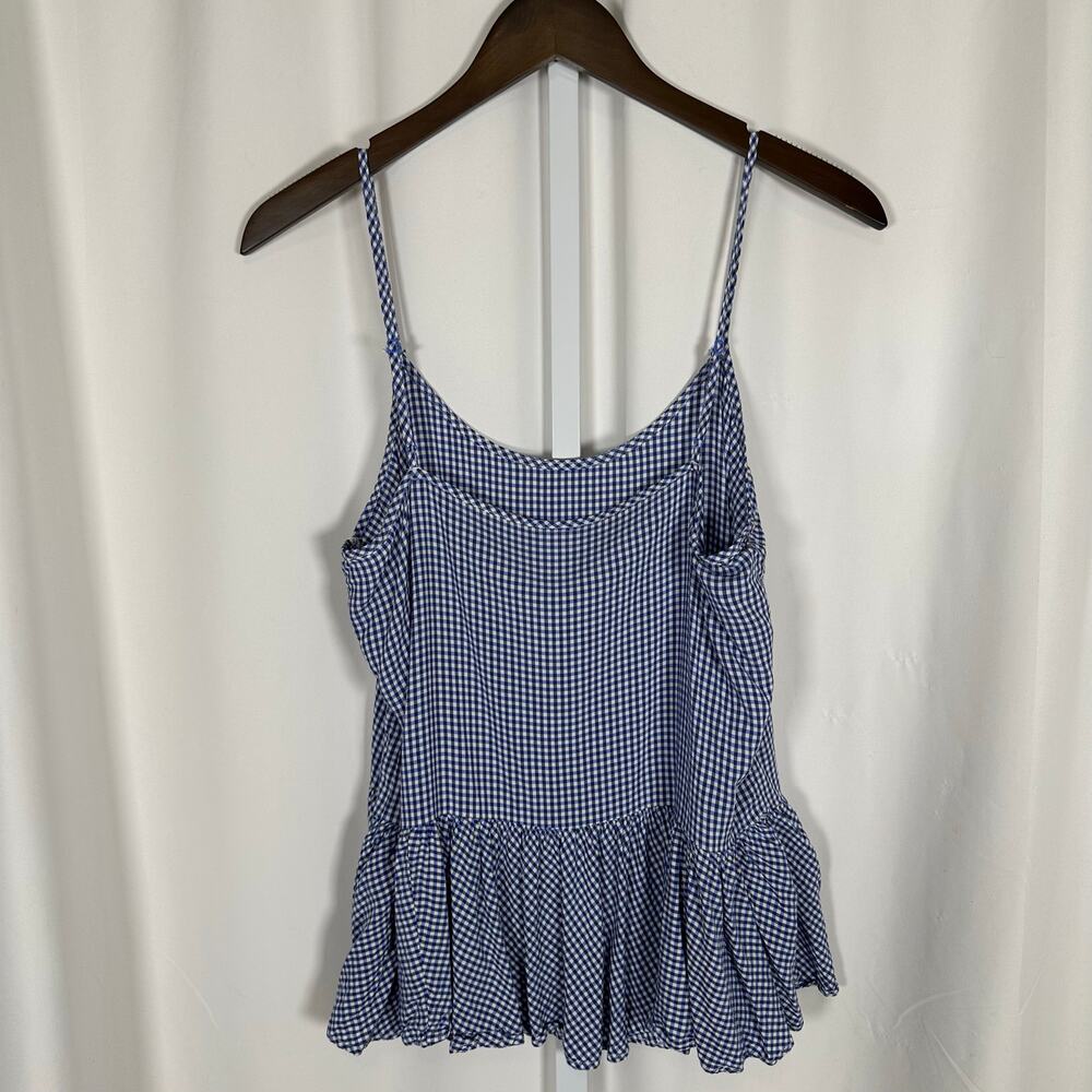 Old Navy Blue‎ Gingham Check Adjustable Strap Ruffle Top L Classic Preppy Beach - Picture 3 of 10